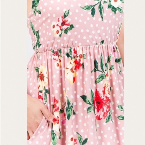 Floral Print Polka Dot Pocket Maxi Dress 1X 2X 3X - Picture 7 of 8